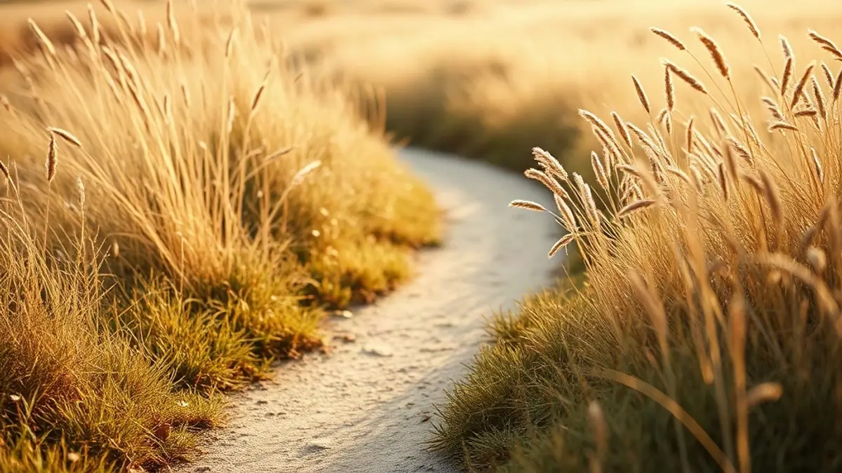 worn footpath curving through long grass in low evening light — illustration for How to Stop Over-Explaining