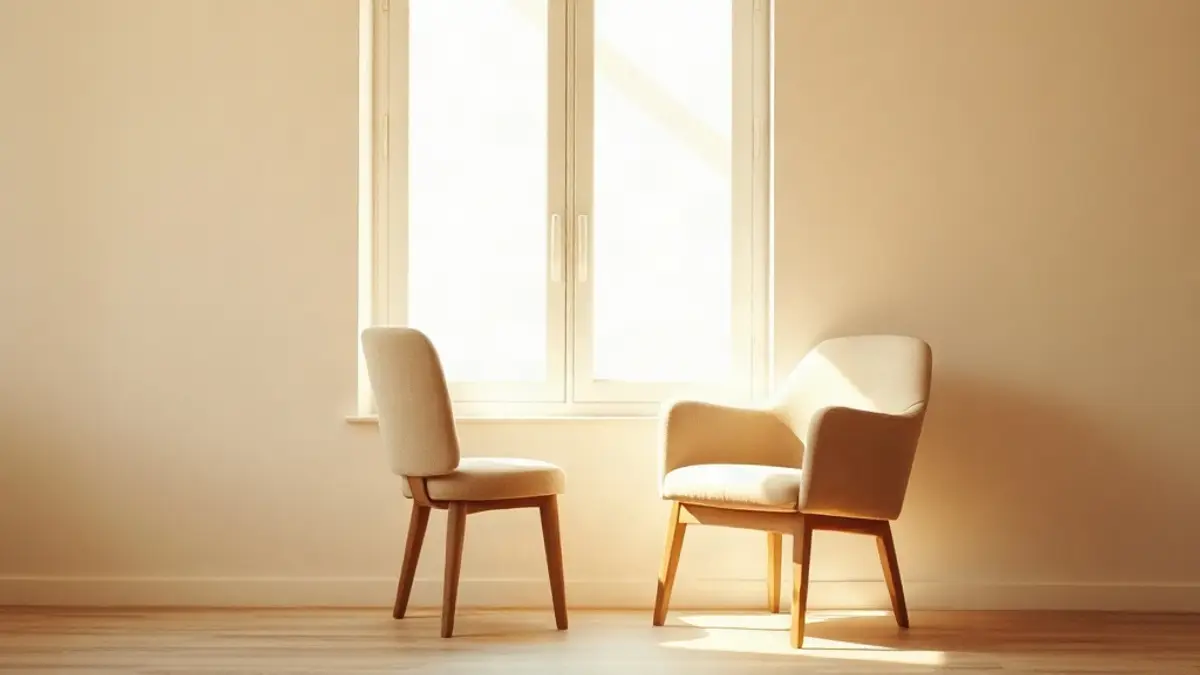 two empty chairs angled towards each other beside a sunlit wall — illustration for Inner Child and Attachment Style