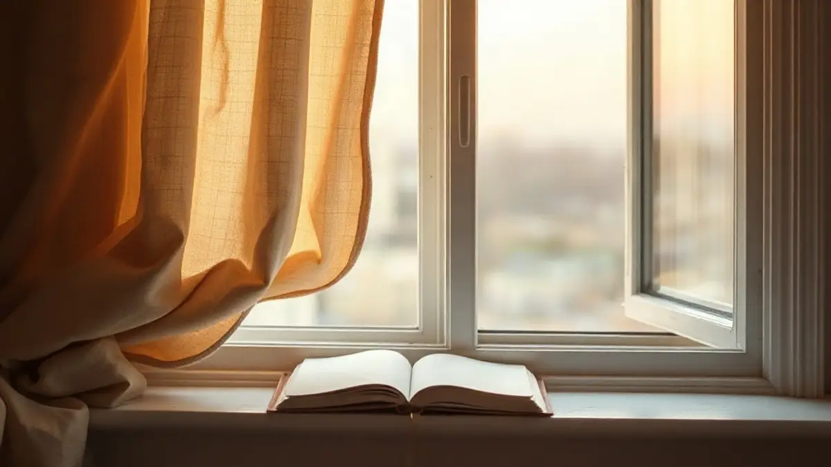 open window at dawn with a linen curtain lifting — illustration for Inner Child Therapy