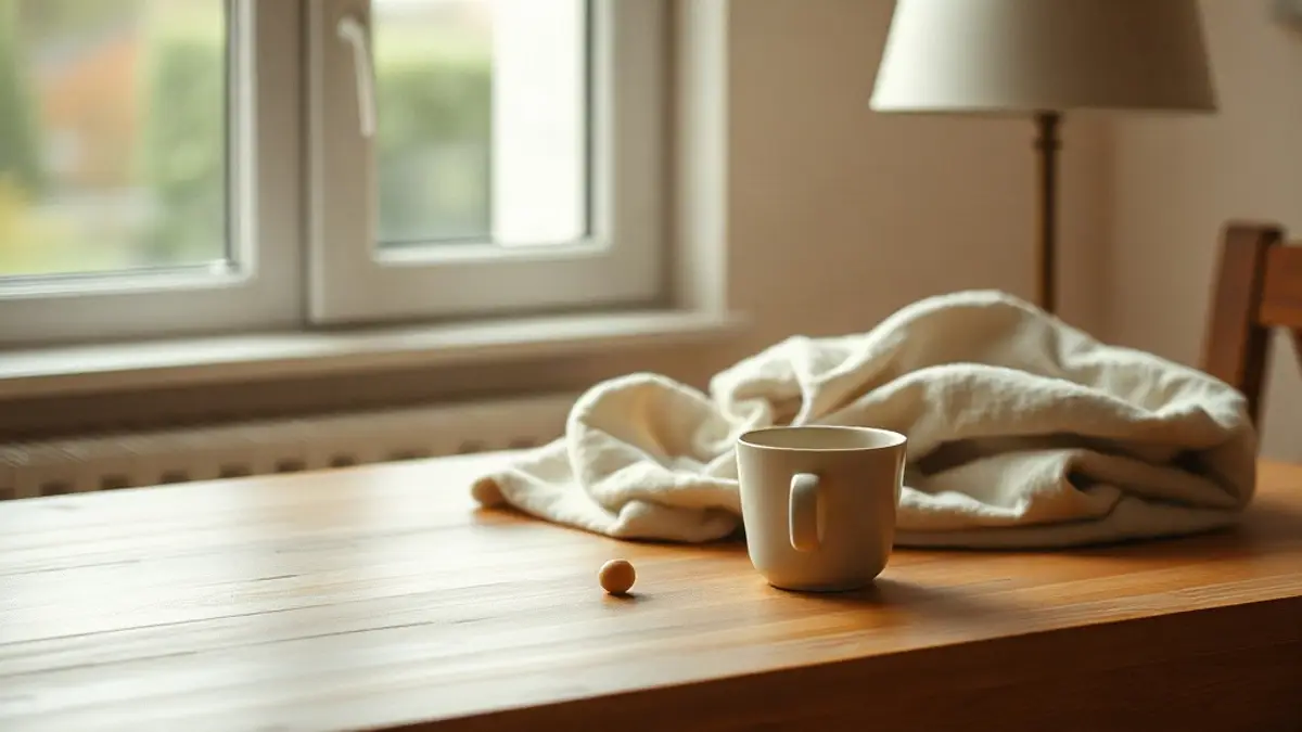 quiet wooden table with a ceramic cup — illustration for Letter to Your Inner Child
