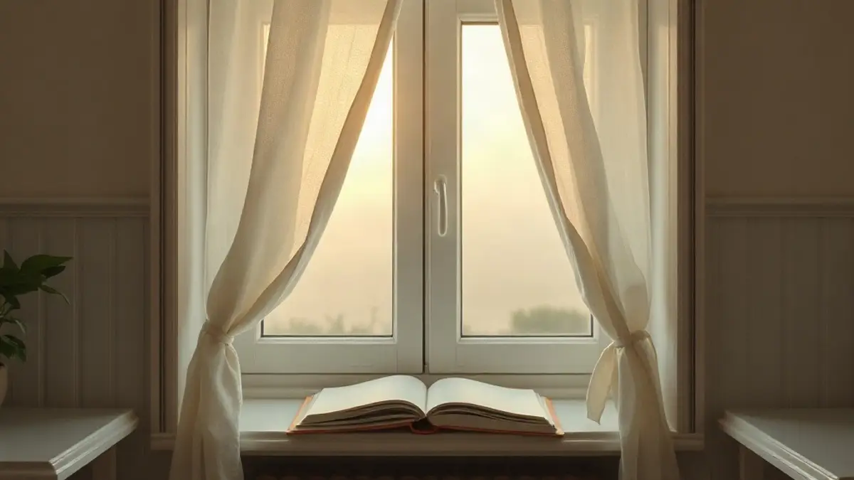 open window at dawn with a linen curtain lifting — illustration for Unmet Childhood Needs
