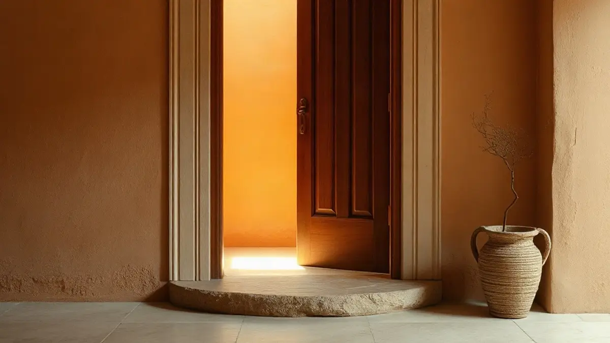 half-open wooden door with warm light behind it and a stone threshold — illustration for Why Do I Feel Guilty Changing My Mind